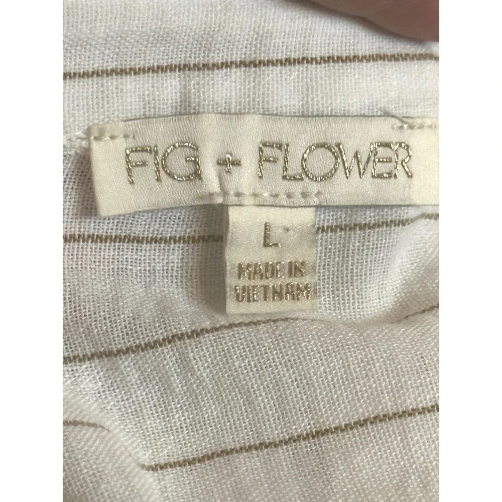 Anthropologie Fig + Flower Striped Boho Peasant Blouse Cottage Coastal Top Large